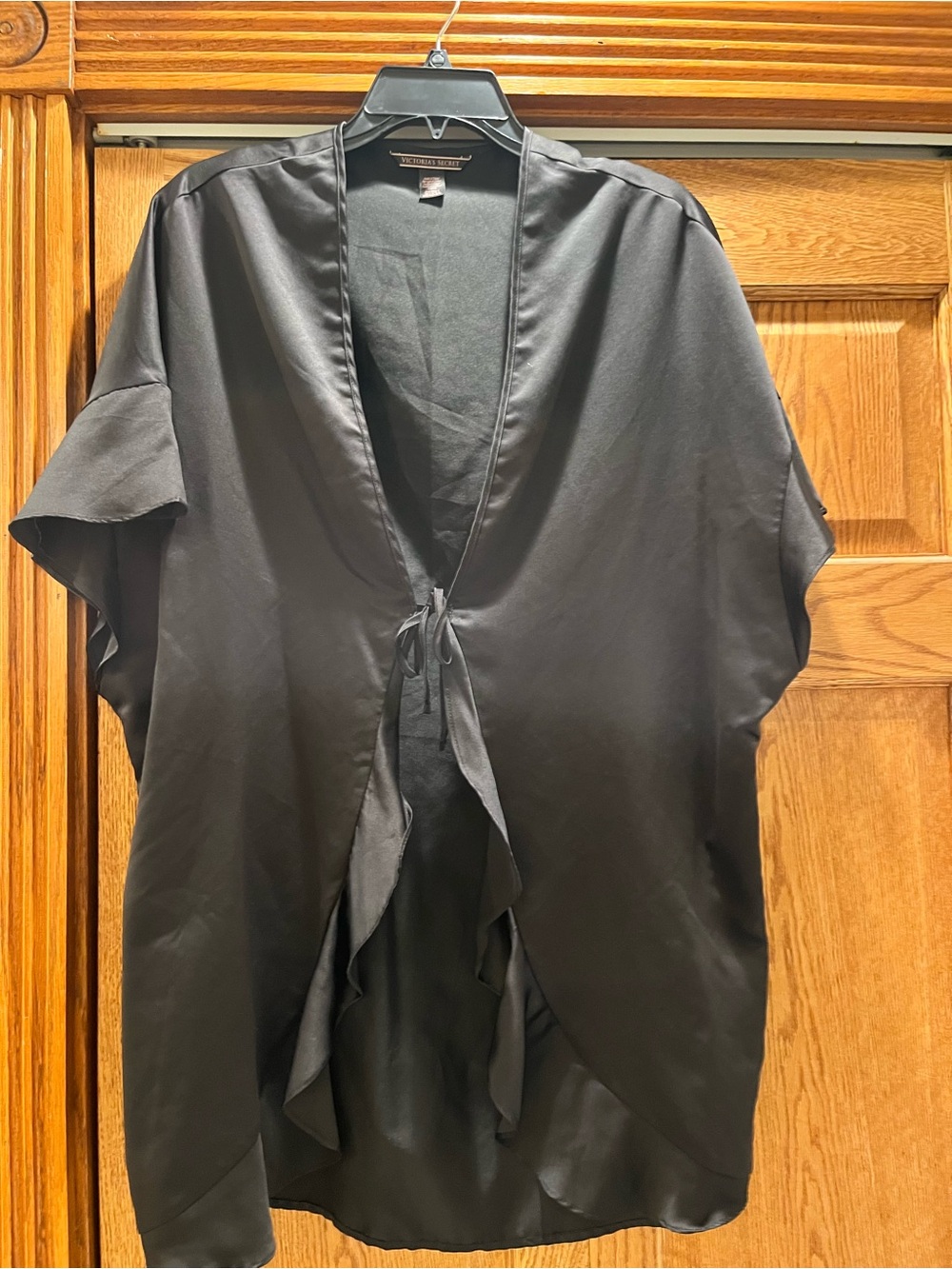 Victoria's Secret Black Short-Sleeve Tie-Front Button Night Shirt